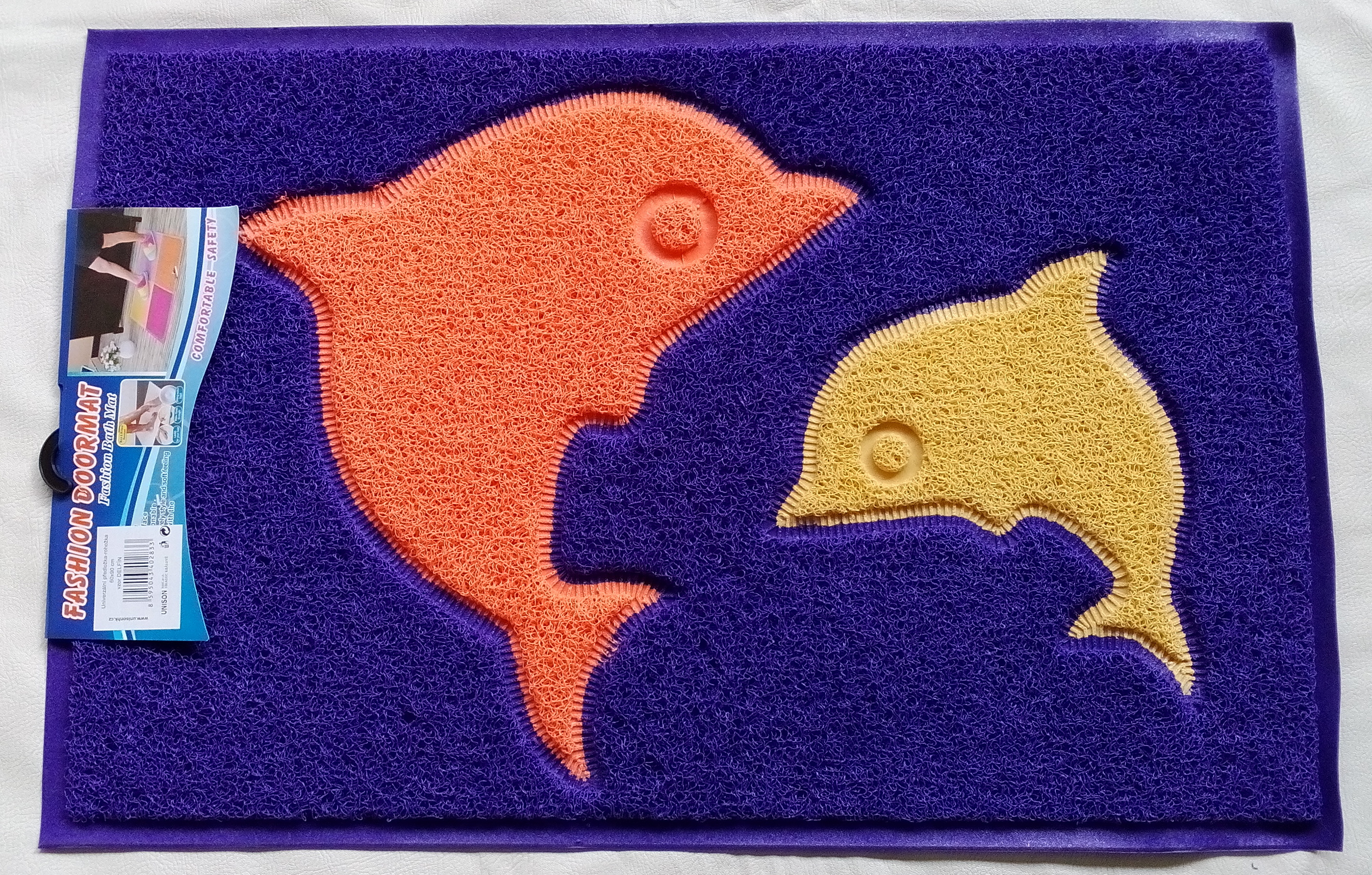 Koupelnová předložka - rohožka fialová, DELFÍN oranžový UNISON 60x90 cm UN2630 